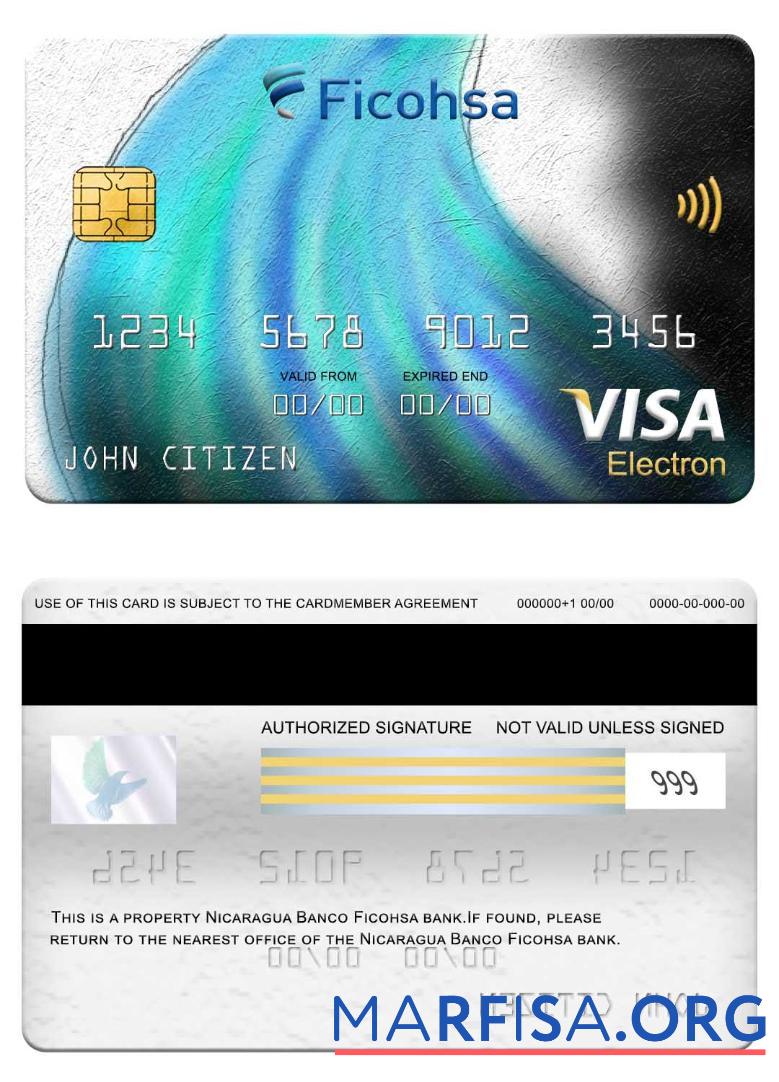 Printable Nicaragua Banco Ficohsa bank visa electron card download for verification